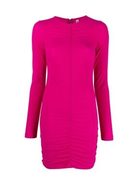 Reina Olga Long-Sleeve Ruched Mini Dress in Bright Pink